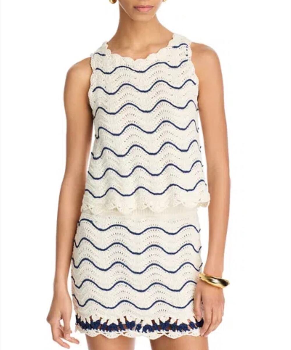 Cara Cara Casey Scalloped Crochet Tank Top Midnight Wave Size Small